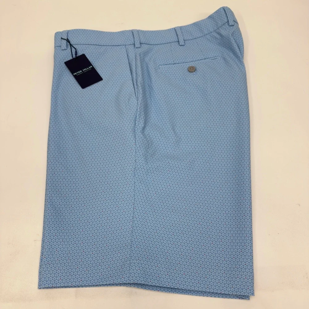 NWT Peter Millar Shorts Crown Crafted Blue Frost Geometric Men's Size 38 $110